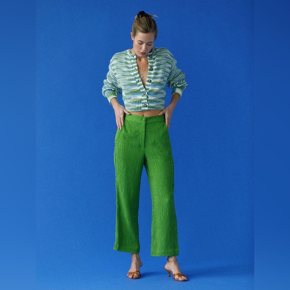 Ciao Lucia Pietro plisse pant Kelly Green Jacquard - Picture 1 of 7